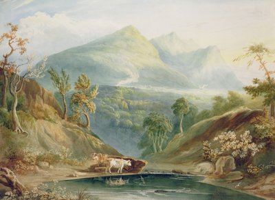 Extensive Landscape with Cattle Watering by Samuel Jackson